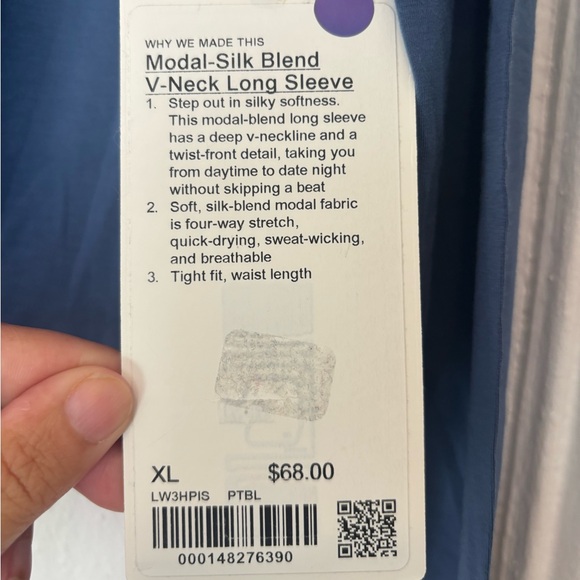 Lululemon Modal-Silk Blend V-Neck Long-Sleeve Pitch Blue XL - Picture 4 of 5